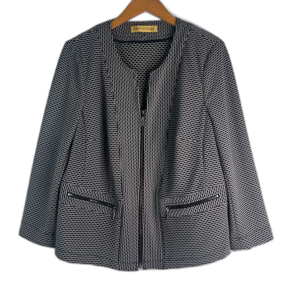Nipon Boutique Full Zip Career Blazer Patterned Zip Pockets Plus Size 14W